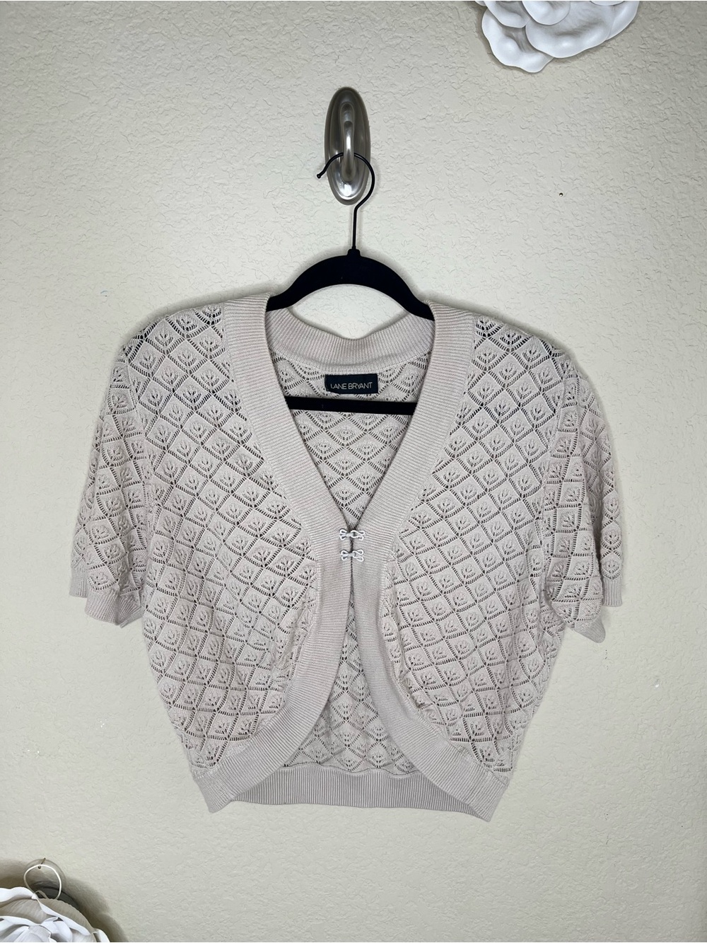 NTM: Lane Bryant Open Knit Crochet Cropped Shrug Bolero Cardigan 16/18 Beige